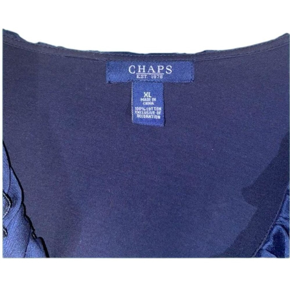 Chaps Navy Blue V-Neck Women's Tee with Ruffles, XL Size - Picture 10 of 12